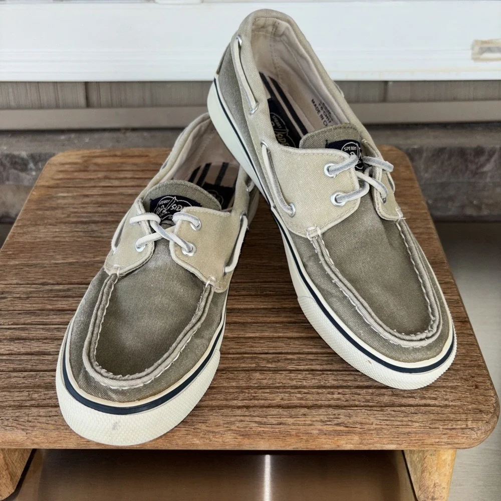 Sperry Top-Sider Canvas Boat Shoes Tan/Olive Lace-Up Comfort 6.5 M 9561143 Women